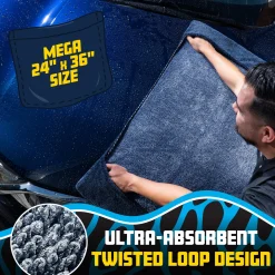 Megalodon Pocket Grip Twisted Loop Microfiber Drying Towel