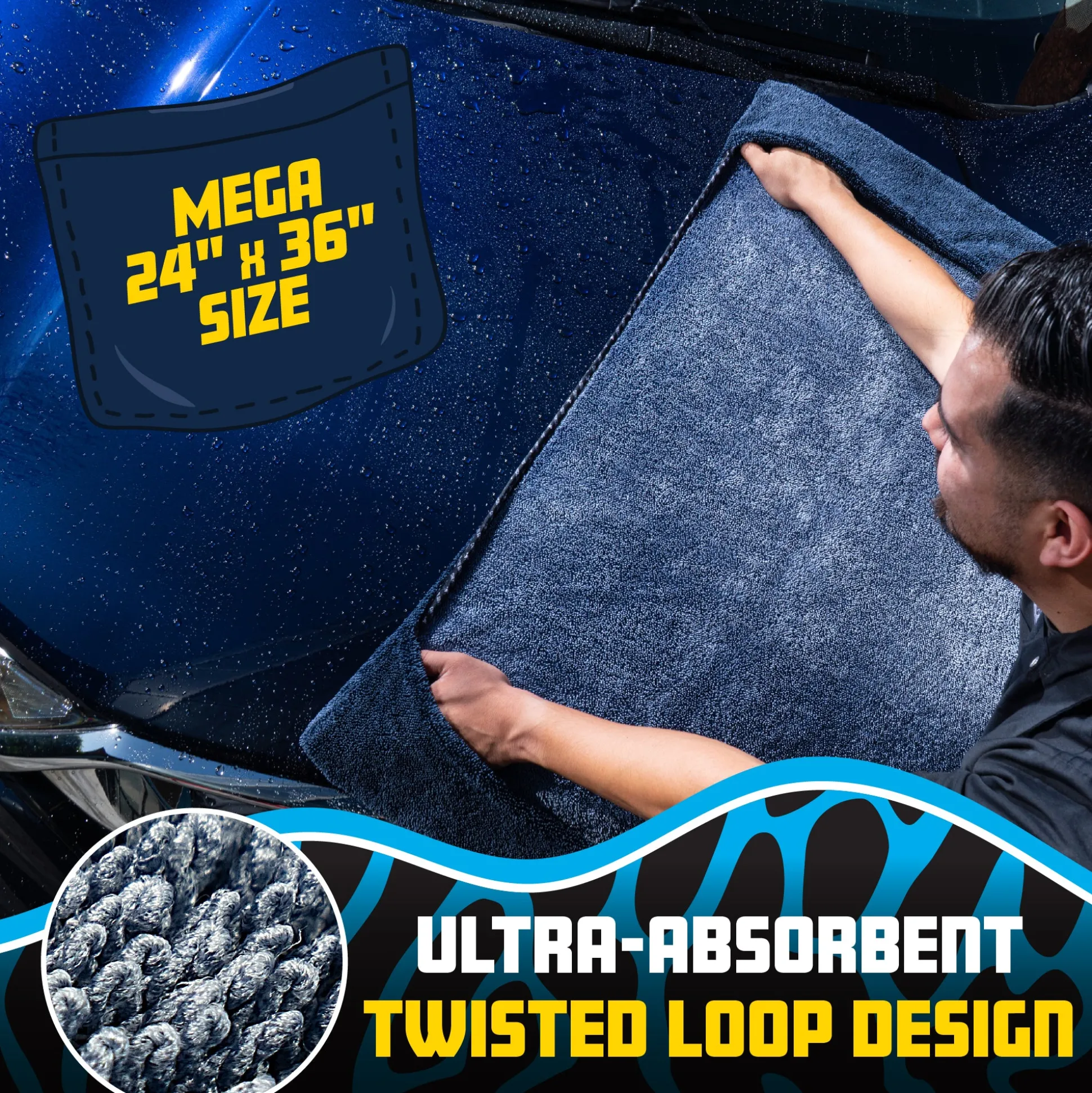 Megalodon Pocket Grip Twisted Loop Microfiber Drying Towel